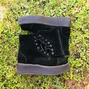 T.U.K. Black Suede Viva Mondo Platform Boots